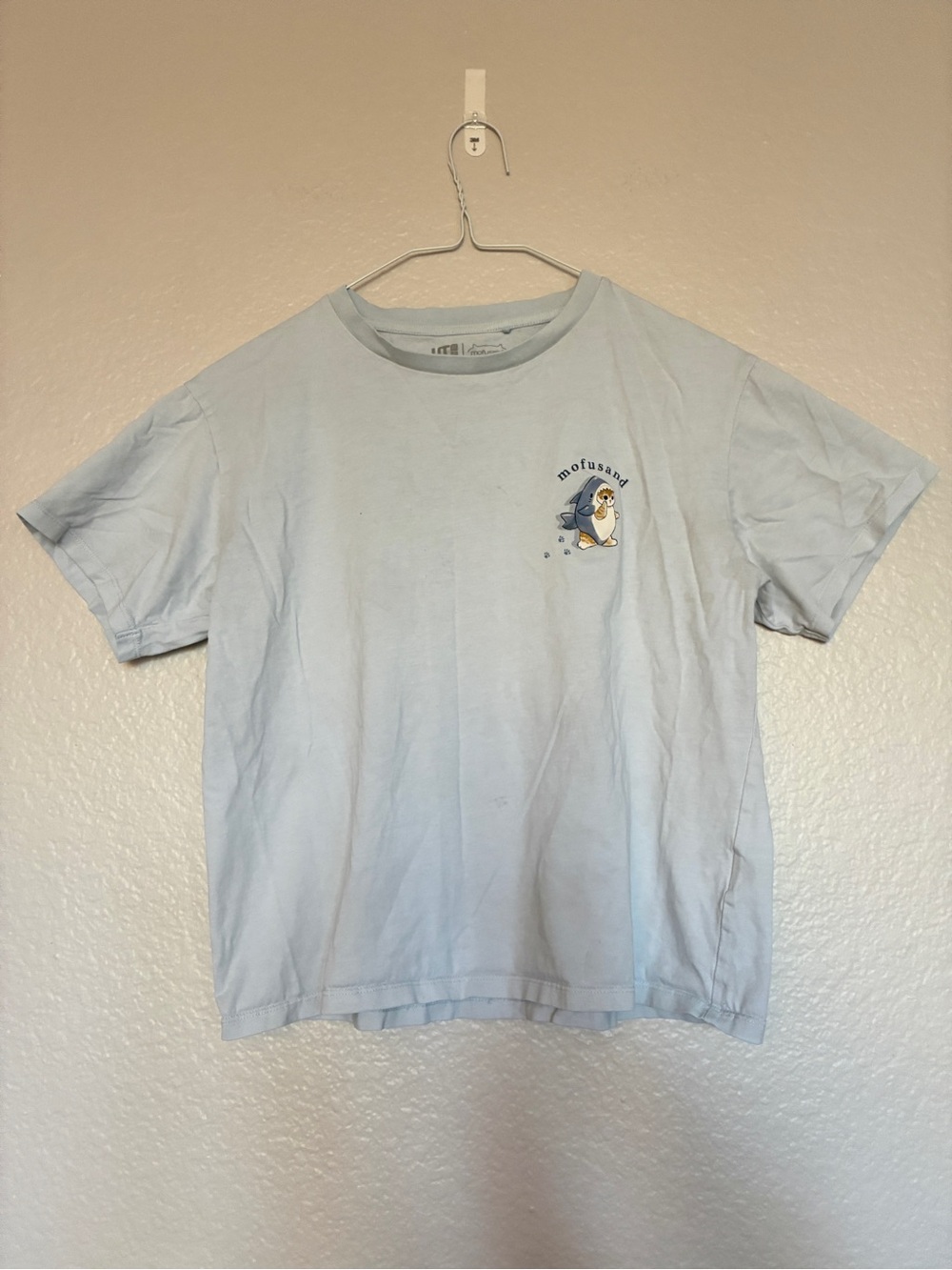 Uniqlo x Mofusand Light Blue Kids Tee with Cat Shark Graphic